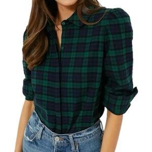 Tuckernuck Blackwatch Plaid Flannel Blouse Size L EUC